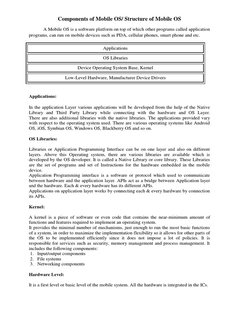 Components of Mobile OS | PDF | Computers | Technology & Engineering