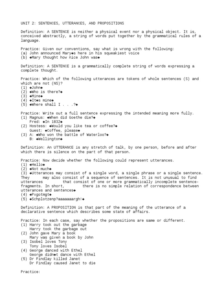 Semantics Unit 2 Pdf Proposition Sentence Linguistics