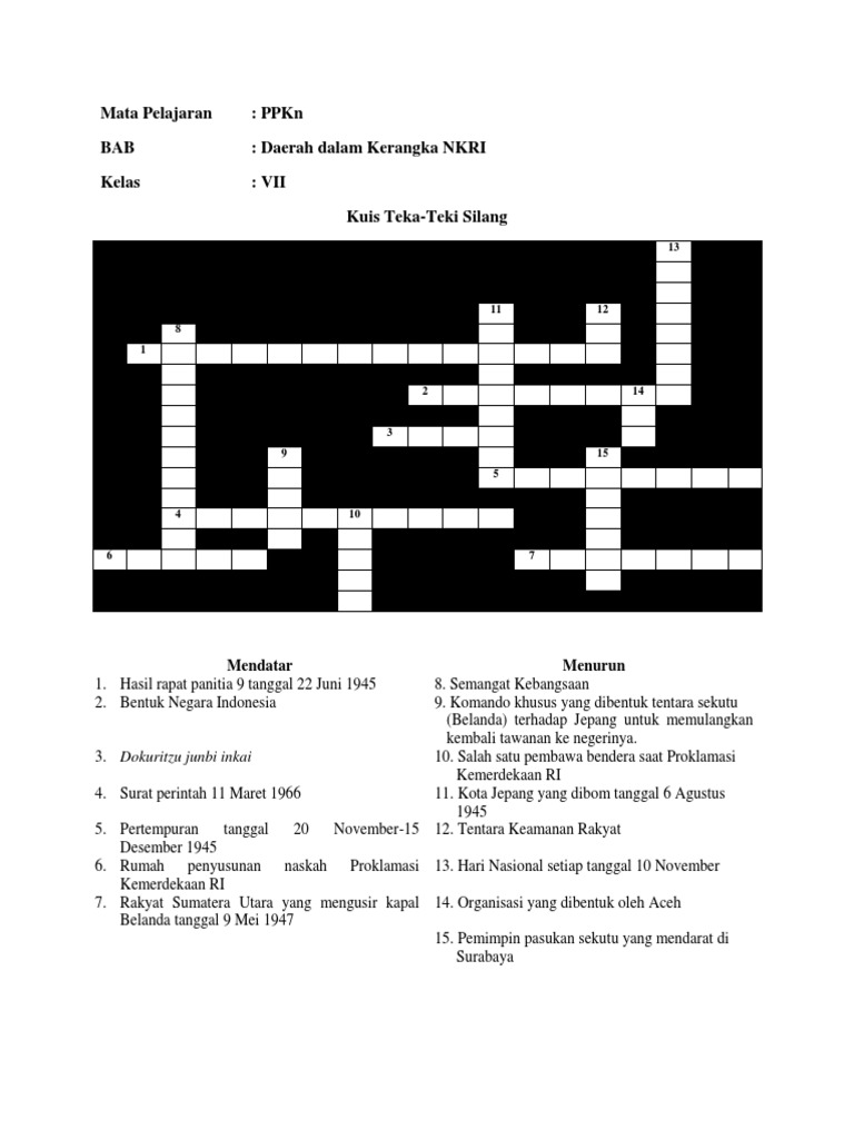 Teka Teki Silang Bab Vi Soal
