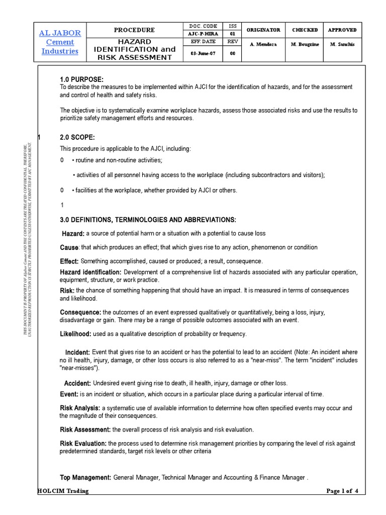 Hazard Identification and Risk Assessment PDF Risk Assessment