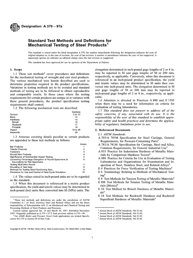 ASTM A370 - 97a PDF | PDF | Computers