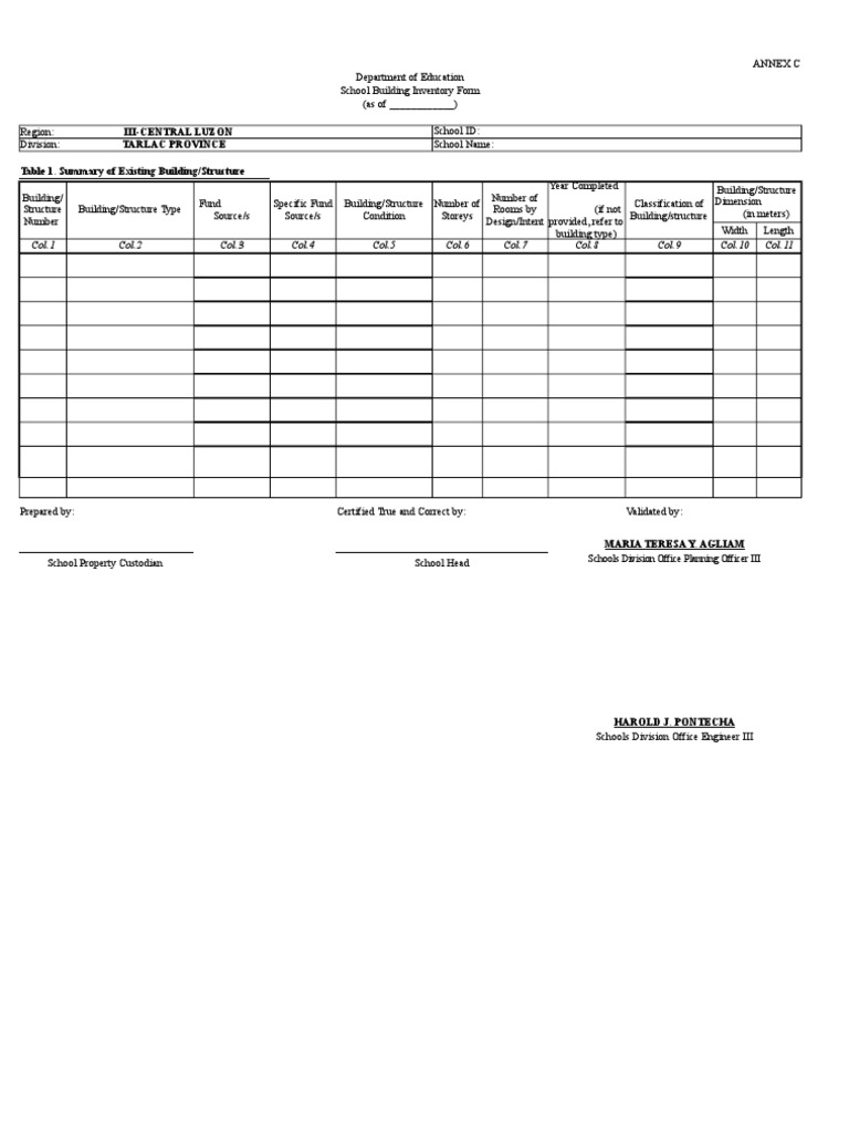 School Building Inventory Form | PDF | Water Management | Hydraulic ...