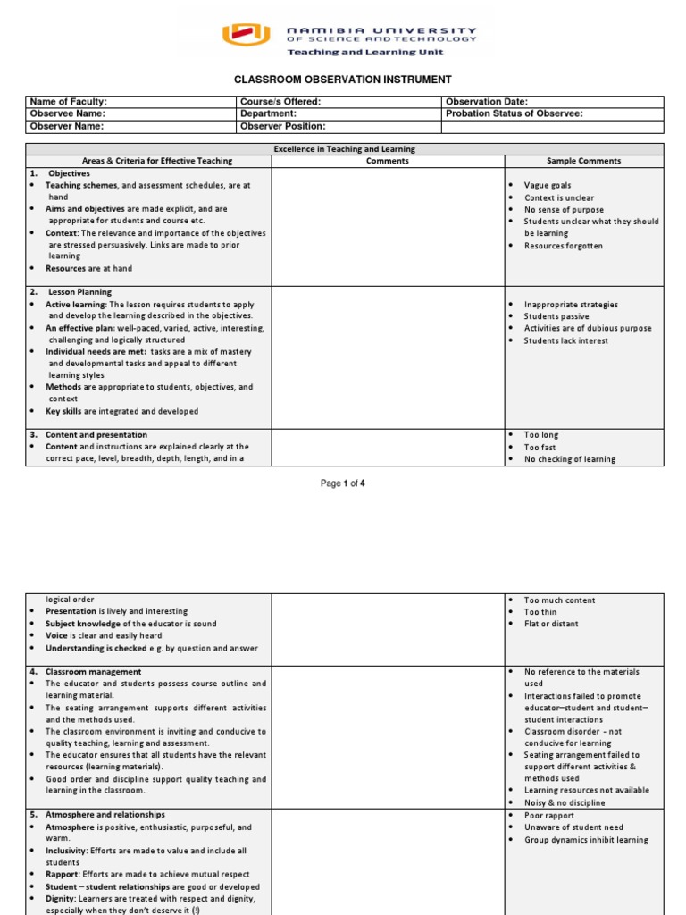 Classroom Observation Instrument PDF | PDF | Classroom | Teachers