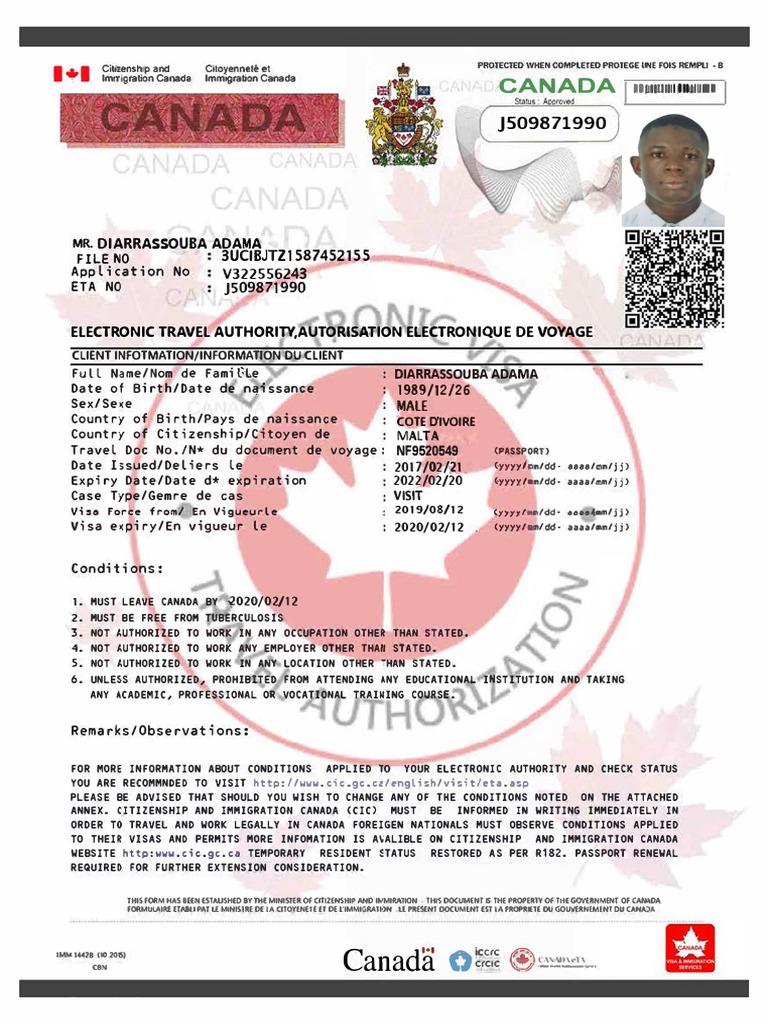 Autorisation de Voyage Électronique Canada-1 PDF | PDF | Travel Visa ...