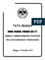 Tata Ibadah HUT Jemaat 2016