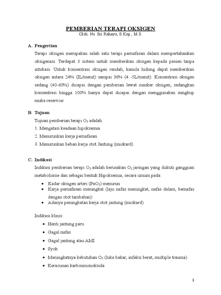Pemberian Terapi Oksigen PDF Kesehatan Holistik Sains & Matematika