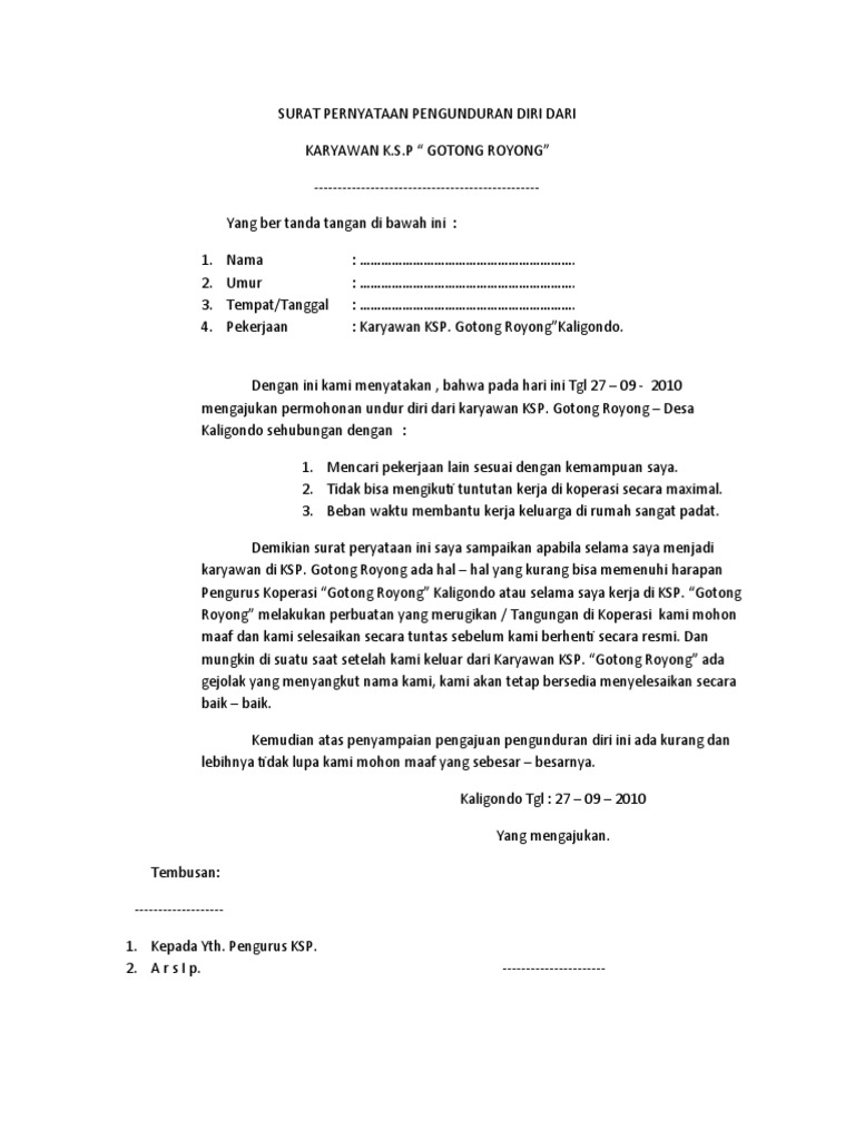 Surat Pernyataan Pengunduran Diri Dari Pdf