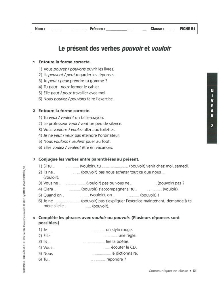 Exercices sur pouvoir et vouloir | PDF | Arts du langage et discipline ...