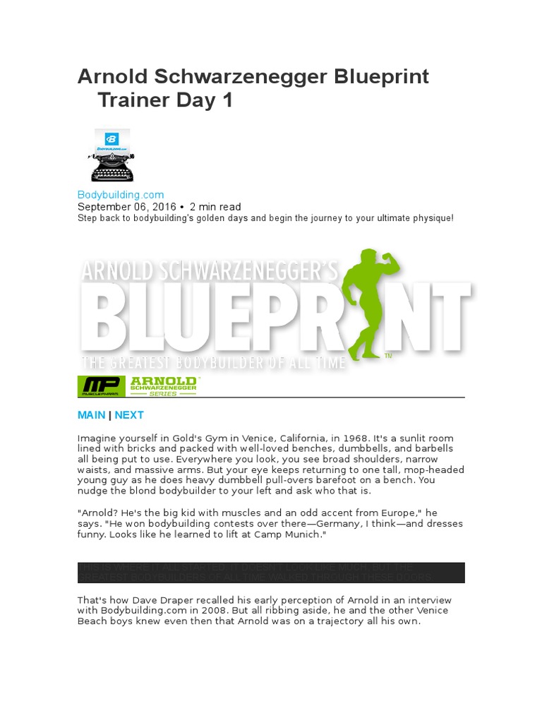 Arnold Schwarzenegger Blueprint Trainer Day 1 | PDF | Arnold ...