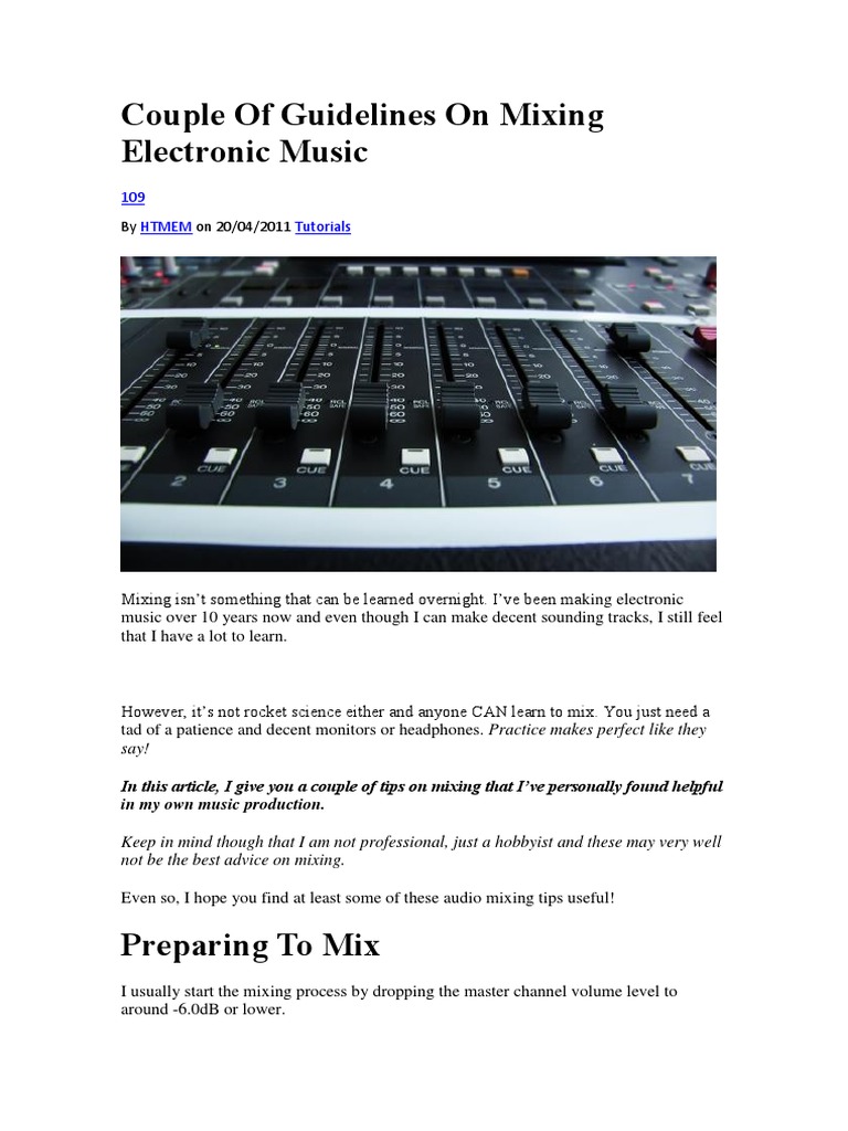 Guidelines On Mixing Electronic Music PDF Equalization (Audio) Drum