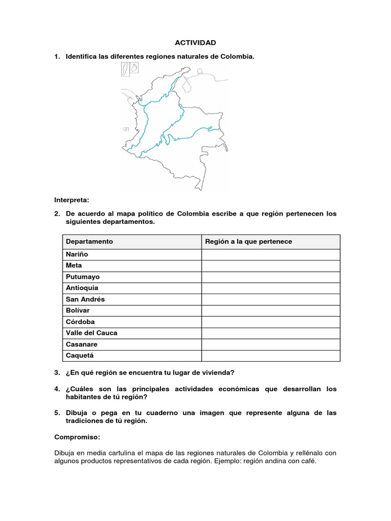 Actividades sobre Regiones Naturales de Colombia | PDF | Viajes y turismo