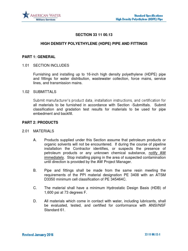 HDPE Pipe Installation Specifications | PDF | Pipe (Fluid Conveyance ...