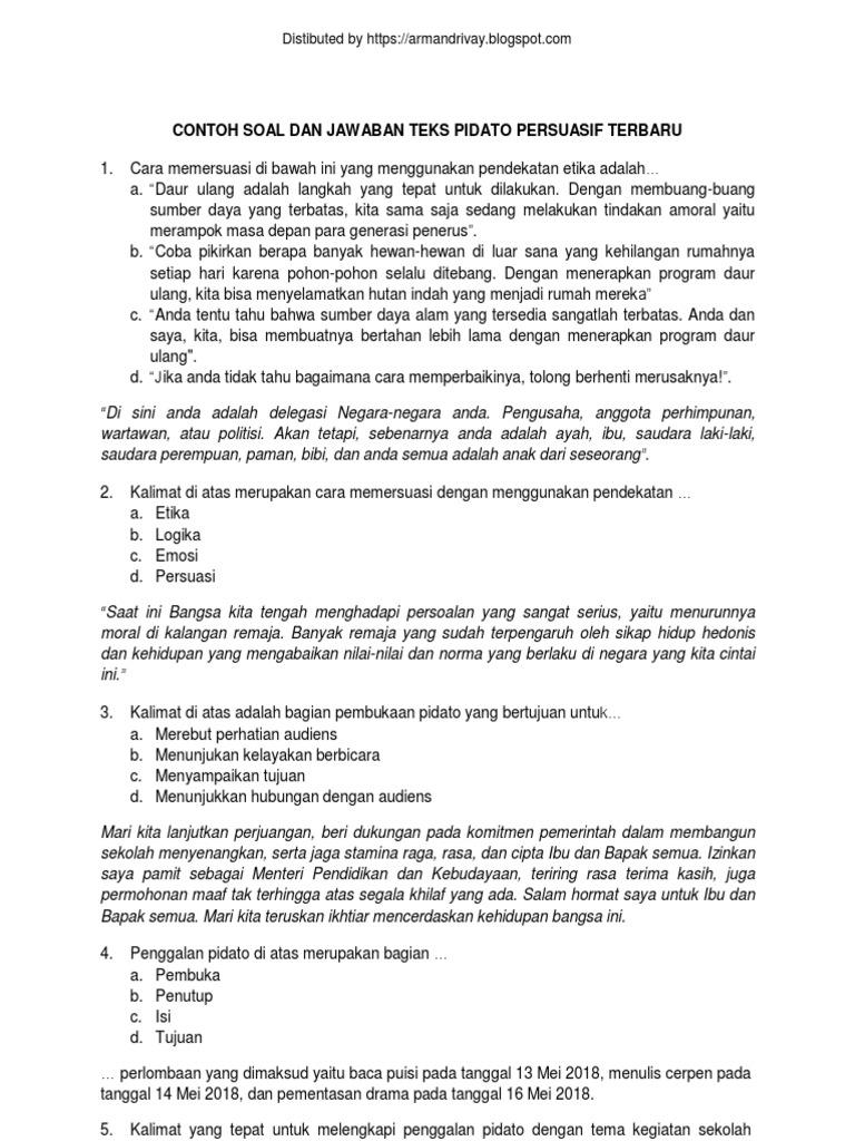Soal Teks Pidato Persuasif Dan Jawaban Docx