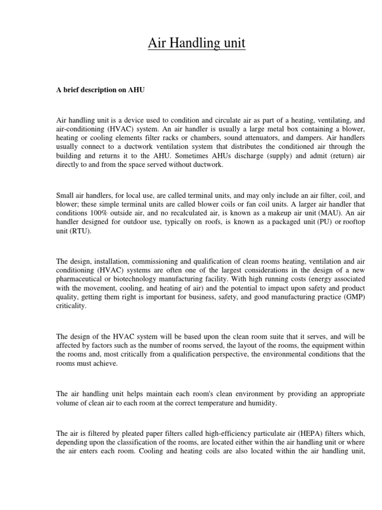 Air Handling Unit PDF Continuum Mechanics Applied And