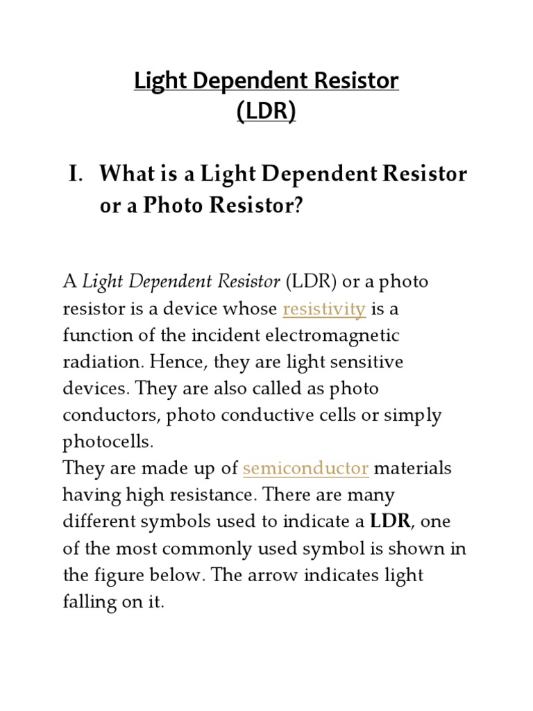 Light Dependent Resistor PDF Electrical Resistance And Conductance