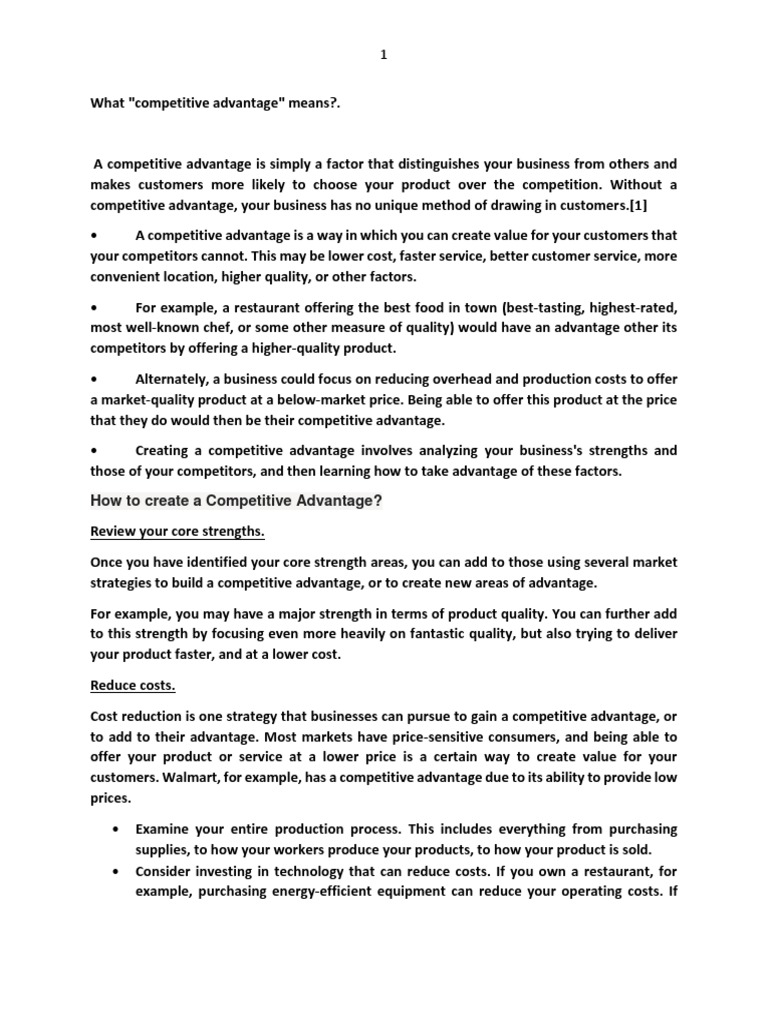 Competitive Advantage in Small Business | PDF | Competitive Advantage ...