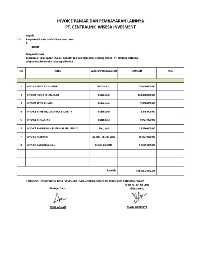 Invoice Kolektif Bulan Juli 2019 PDF | PDF