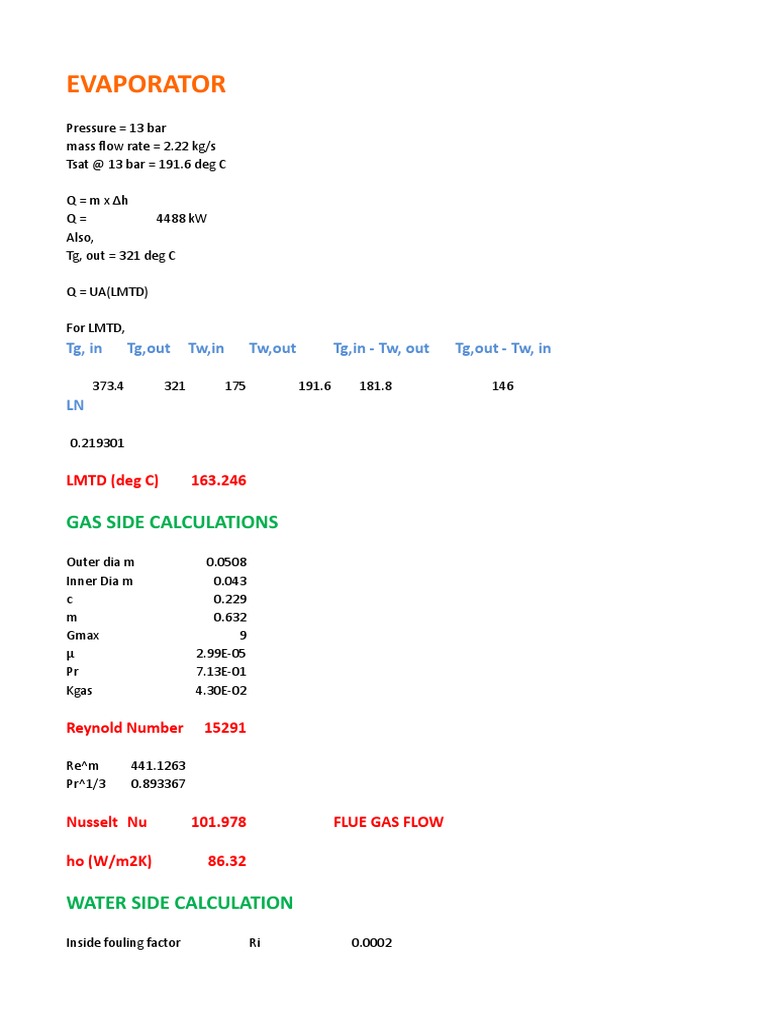 Evaporator Design Calculation PDF Reynolds Number Gases
