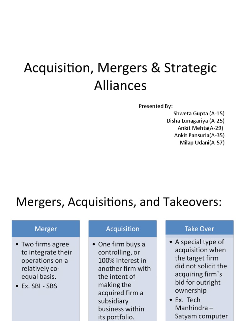 Acquisition, Mergers & Strategic Alliances | PDF | Mergers And ...