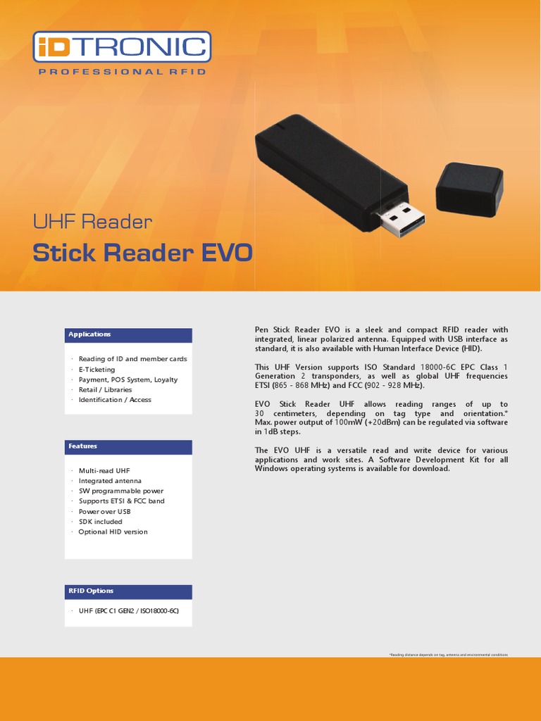 Stick Reader EVO - UHF | PDF | Radio Frequency Identification | Usb