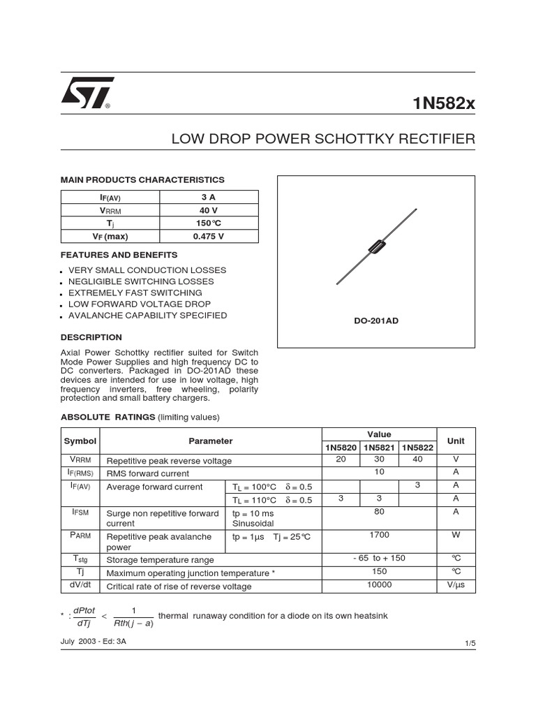 1 N 5822 | PDF | Diode | Electrical Engineering