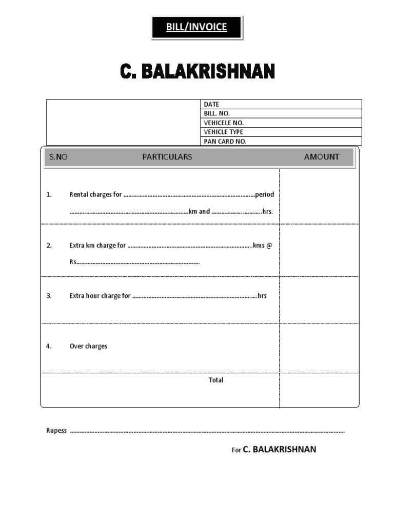 Invoice for Vehicle Rental Charges | PDF