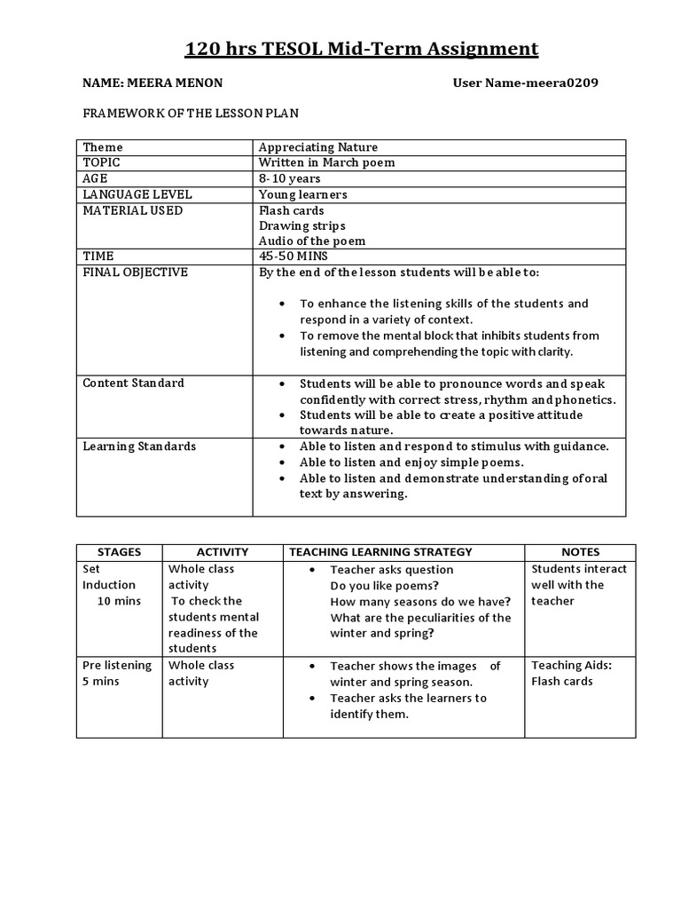 Primary 3 TESOL Mid-Term Assignment | PDF | Teachers | English As A ...