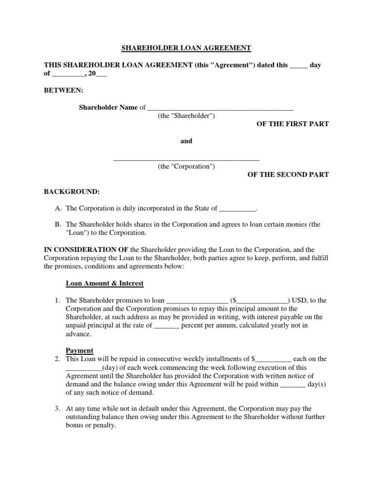 assignment of shareholder loan