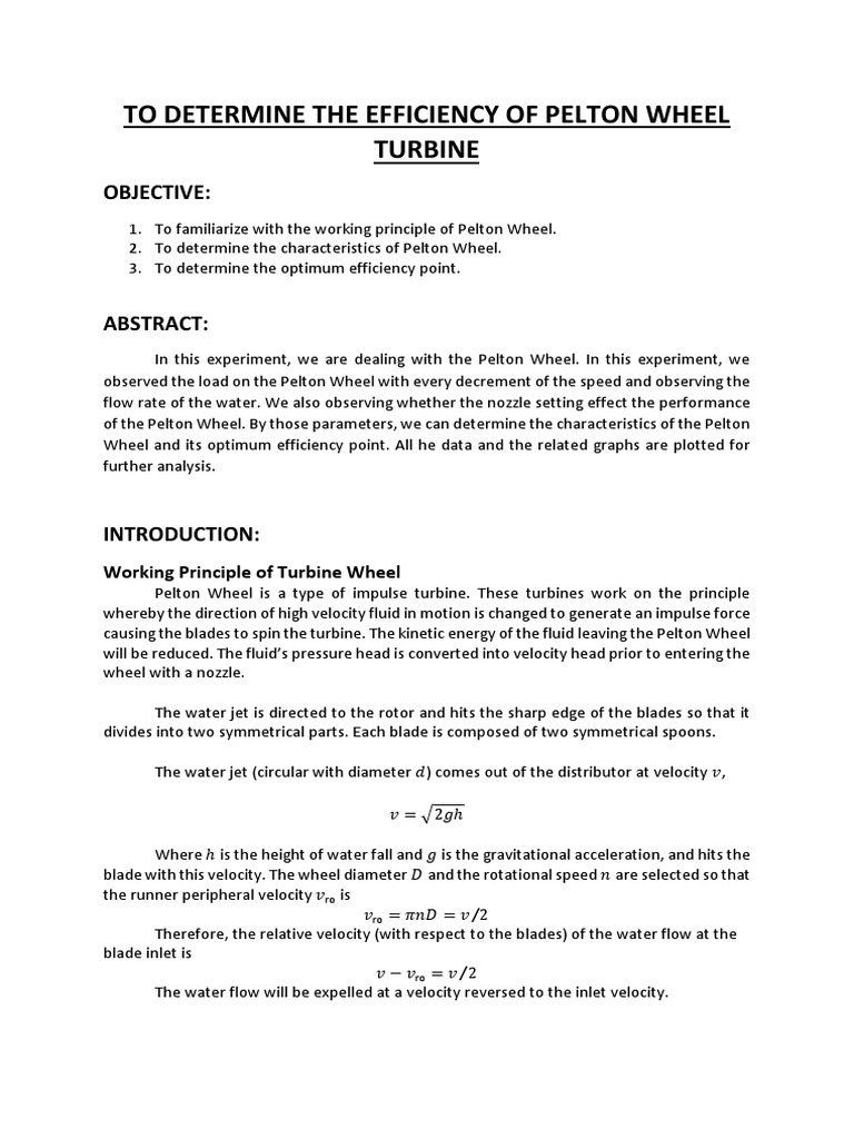 Pelton Wheel Turbine | PDF | Turbine | Mechanical Engineering