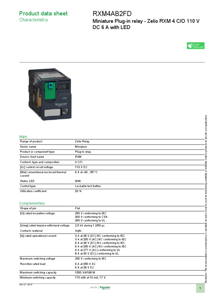 Zelio Electromechanical Relays - RXM4AB2FD | PDF | Relay | Alternating ...