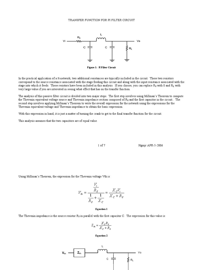 Pi Filter Circuit Transfer Function | PDF | Electrical Network ...