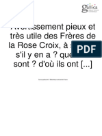 Avertissement Pieux Et Très Utile Des Frères de La Rose Croix