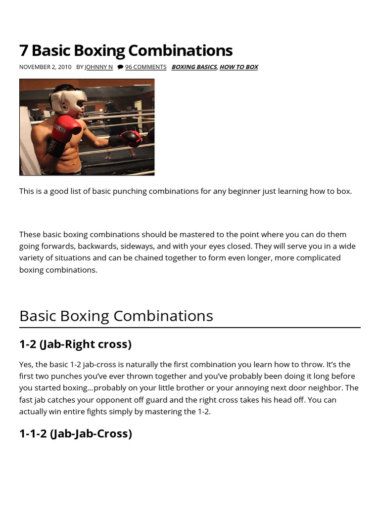 7 Basic Boxing Combinations PDF Combat Sports Sports
