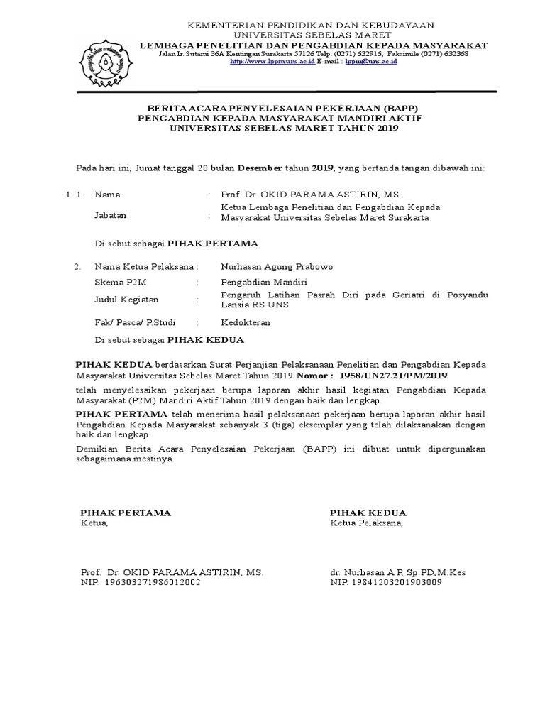 BAPP Pengabdian Masyarakat UNS 2019 | PDF