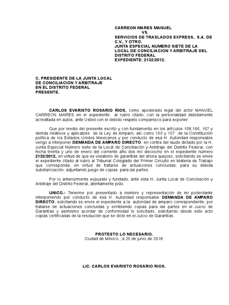 Demanda de Amparo Laboral Directo | PDF | Caso de ley | Ciudad de México
