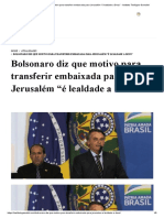 Bolsonaro Diz Que Motivo para Transferir Embaixada para Jerusalém "É Lealdade A Deus" - Instituto Teológico Gamaliel PDF