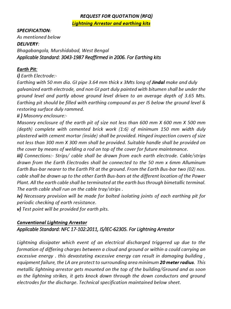 Lightning Arrestor & Earthing Quotation | PDF | Lightning | Building ...