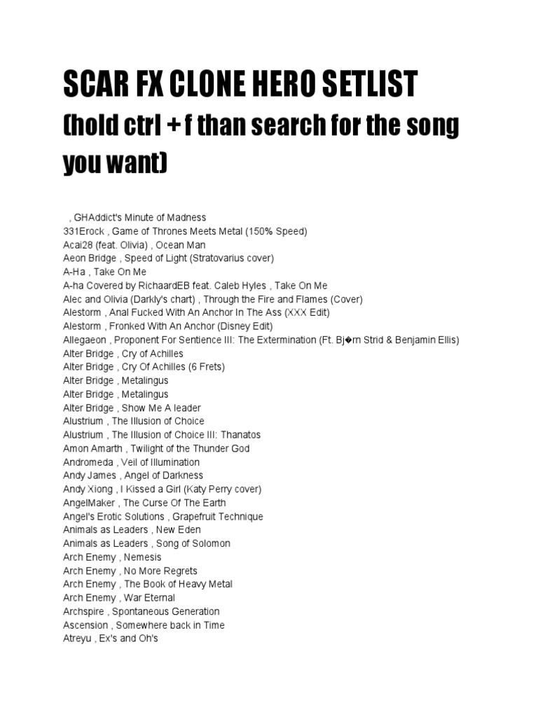 Clone Hero Songs Request List Pdf Musicians Entertainment General
