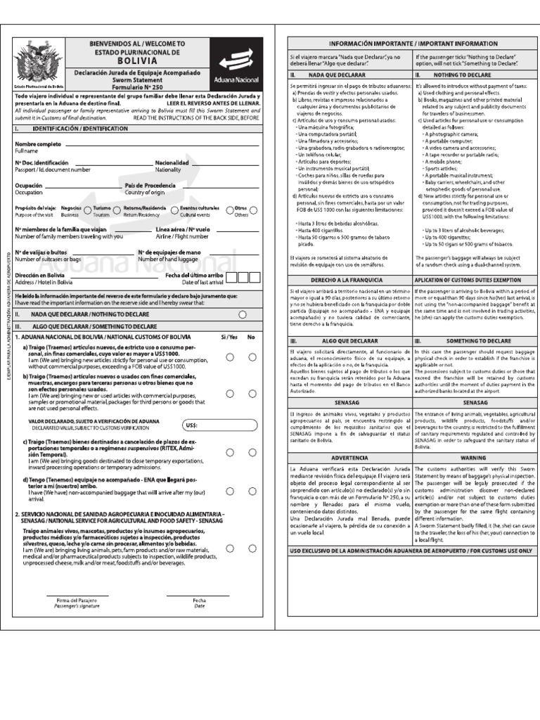 Aduana Formulario 250 Pdf Pdf