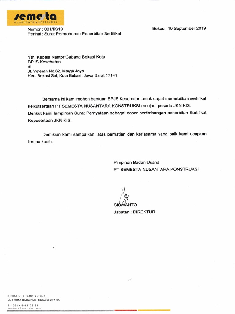 Surat Pernyataan Bpjs Kesehatan Pdf