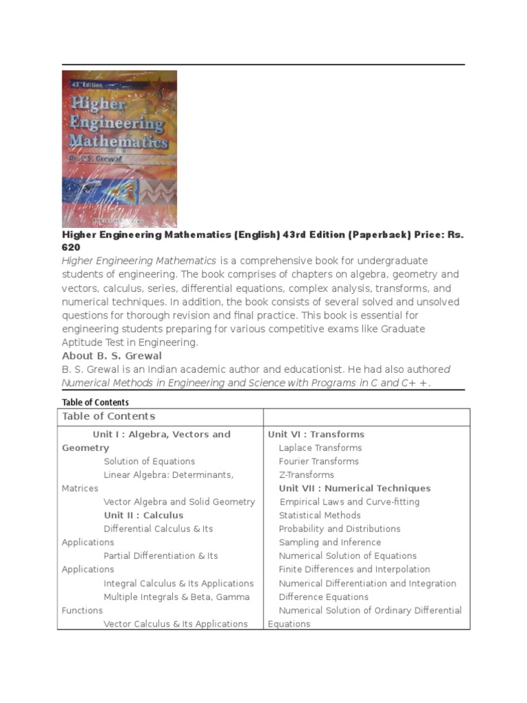 Higher Engineering Mathematics 43rd Ed. | PDF | Numerical Analysis ...
