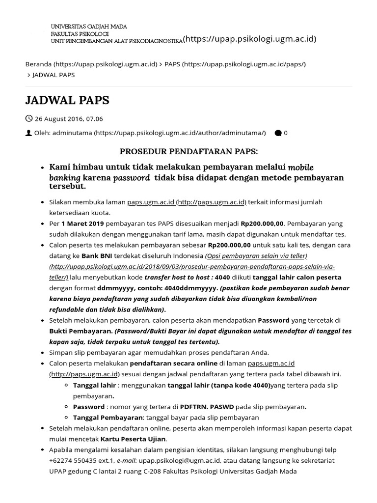 Jadwal Paps Ugm