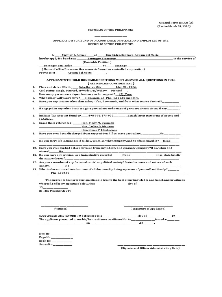Application for Bond of Officials | PDF | Government Finances | Economies