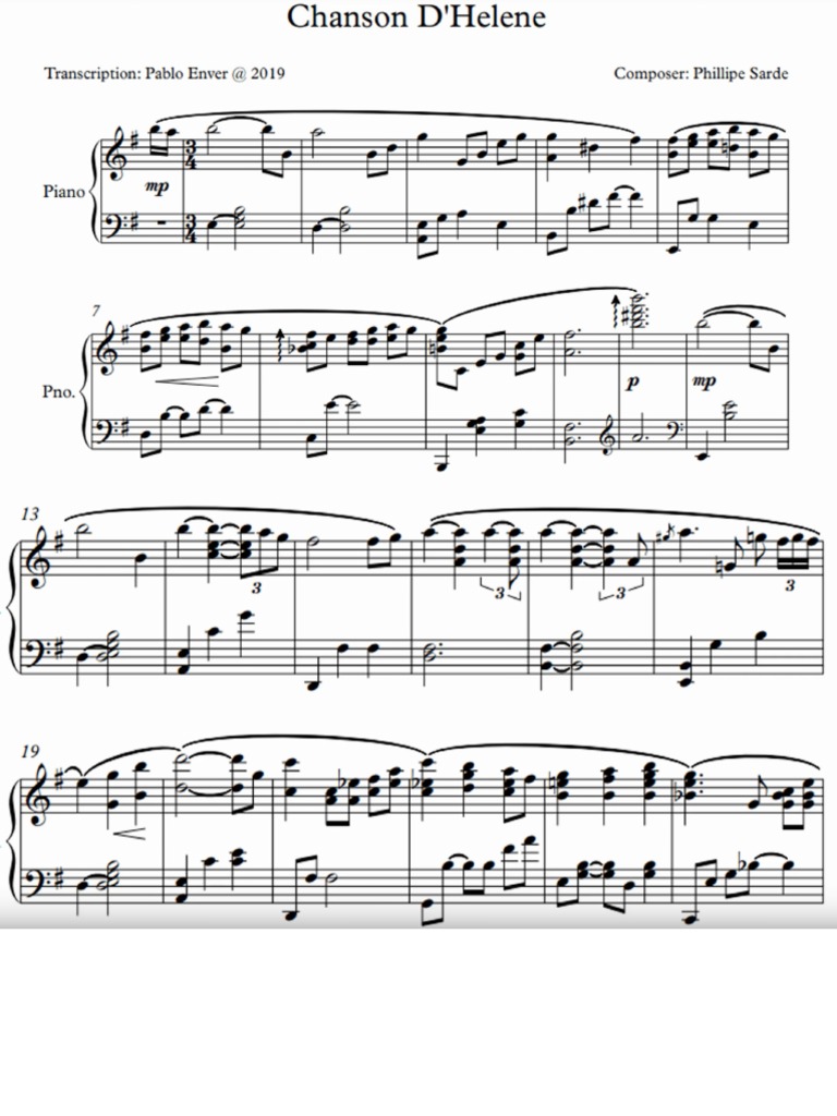 Philippe Sarde Les Choses De La Vie Chanson D Helene Transc By Pablo Enver