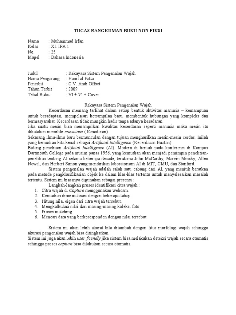 Tugas Bahasa Indonesia Merangkum Buku Fiksi Info Terkait