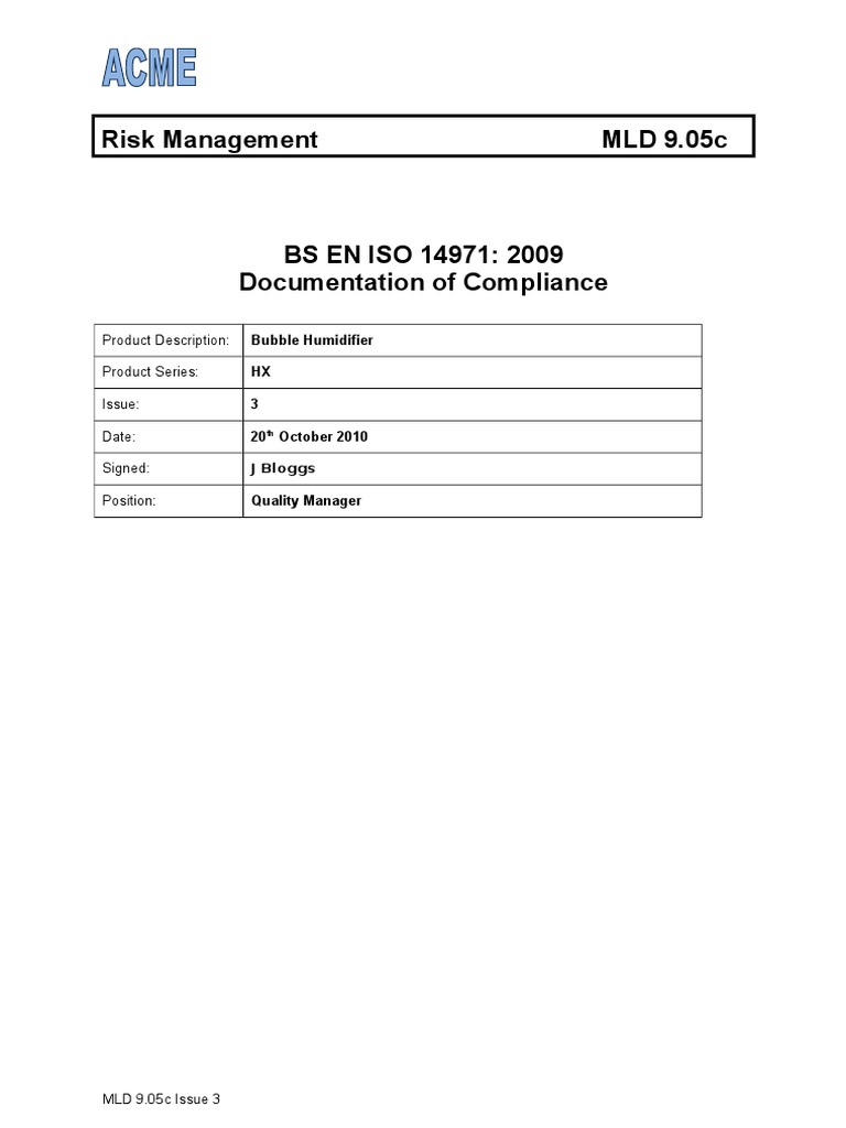 Humidifier Risk Management PDF Risk Management Quality Management