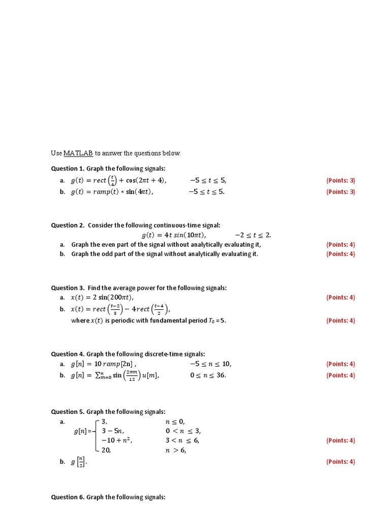 Matlab Questions PDF PDF Engineering