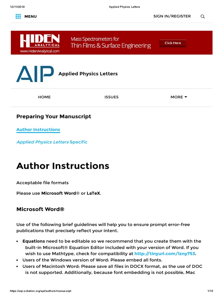 Applied Physics Letters | PDF | Microsoft Word | Media Technology