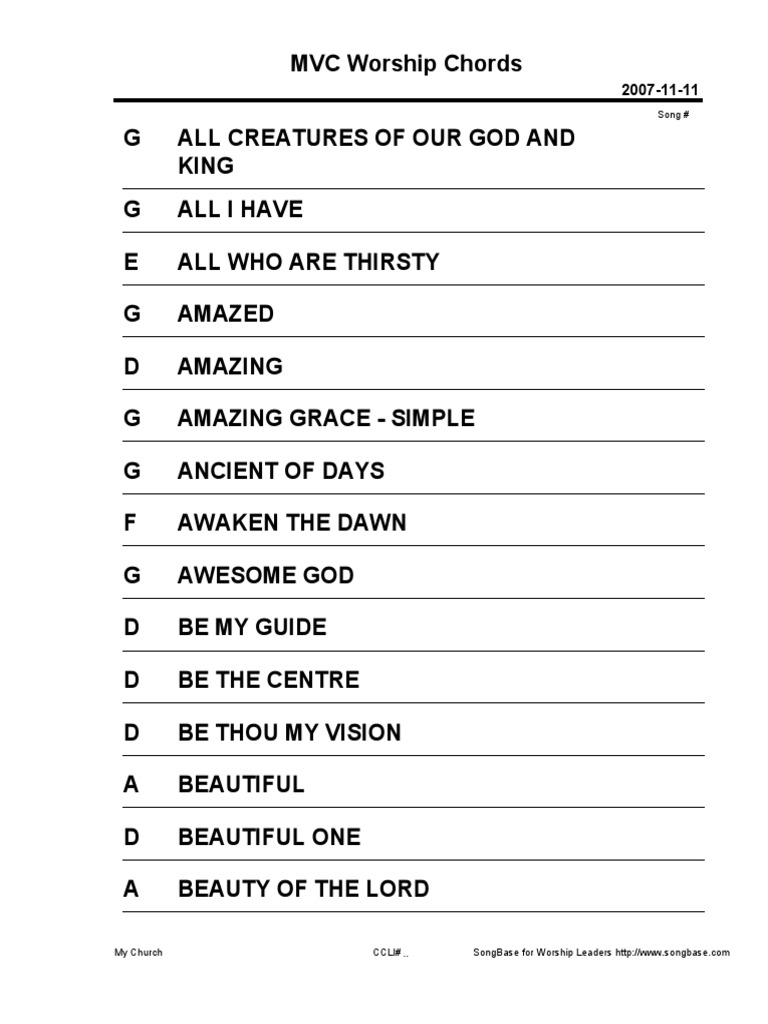 Worship Chords Chart PDF PDF Religious Behaviour And Experience