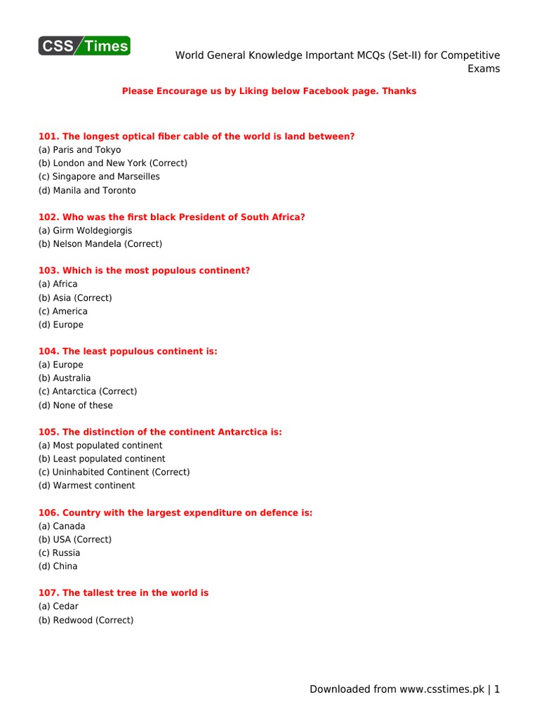 World GK MCQs For PPSC Set II PDF PDF Atmosphere